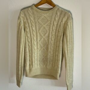 Vintage London Fog Cable Knit Sweater: Bone Color Fisherman Pullover Sz L